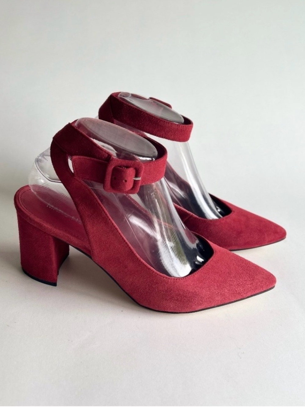 Marc Fisher Raspberry Suede Genuine Leather Point Toe Ankle Strap Heels size 8.